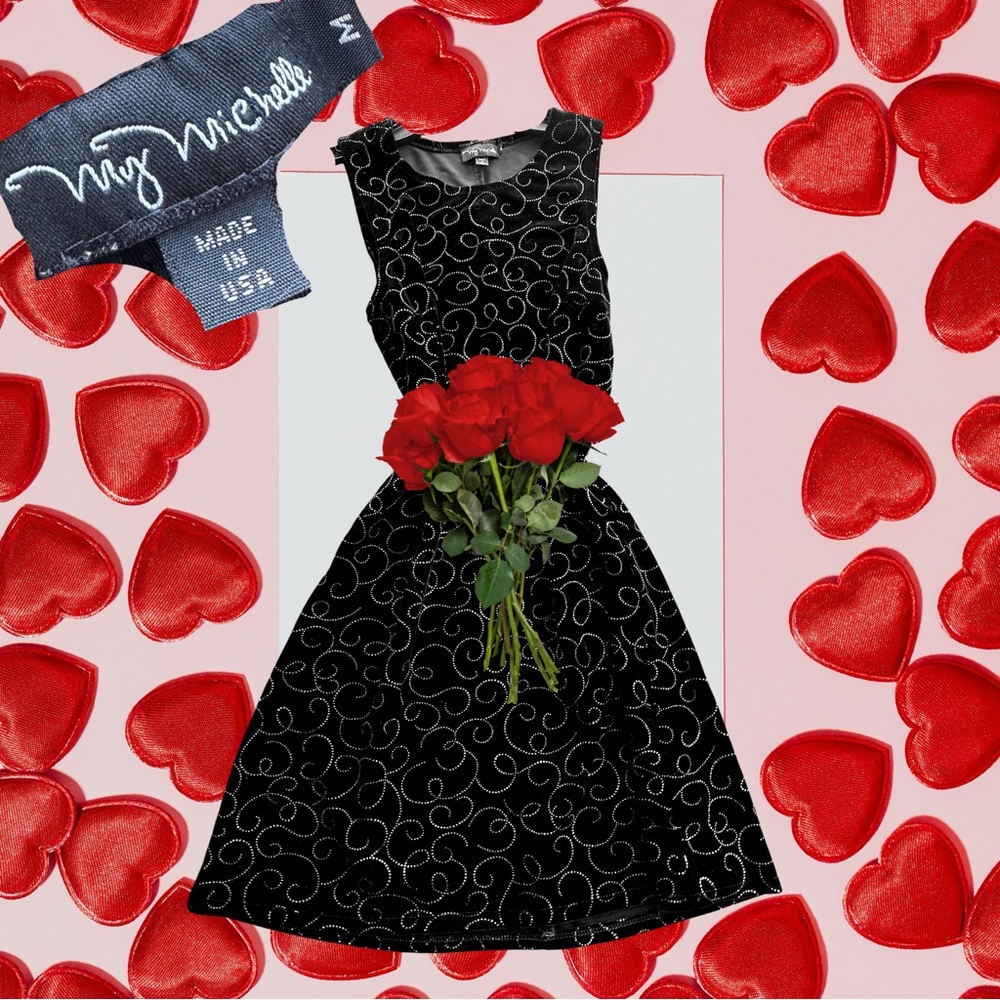 My Michelle Black Dress with Silver Pattern